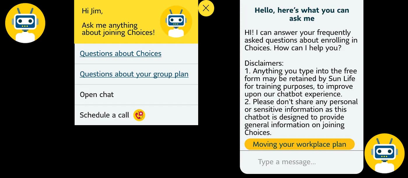 Initial chatbot conversation flow wireframes and interaction maps
