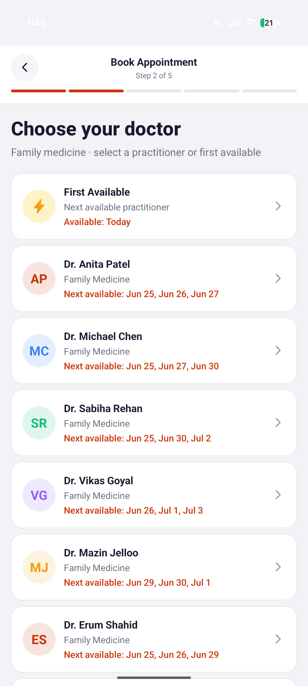 Step 2 — choose your doctor