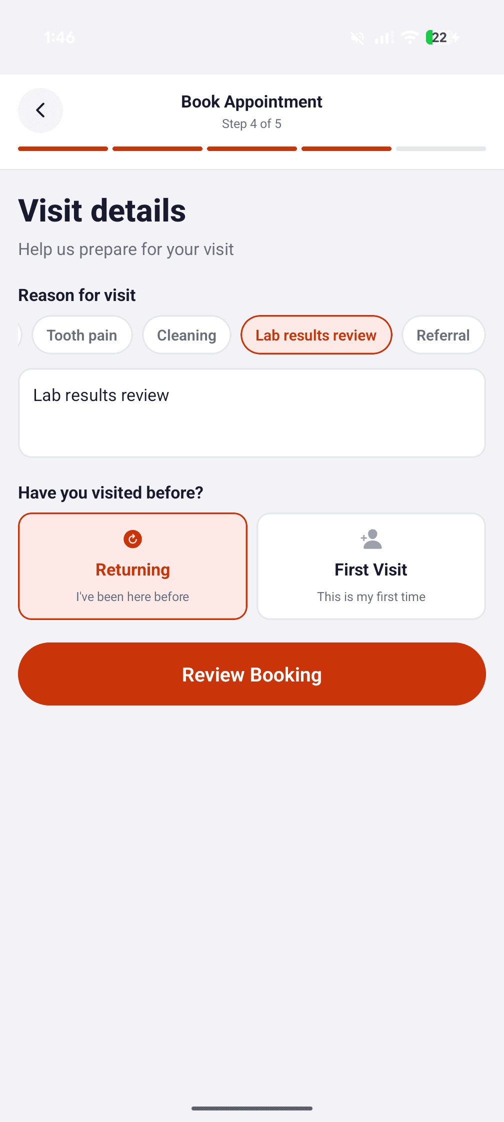 Step 4 — visit details and reason