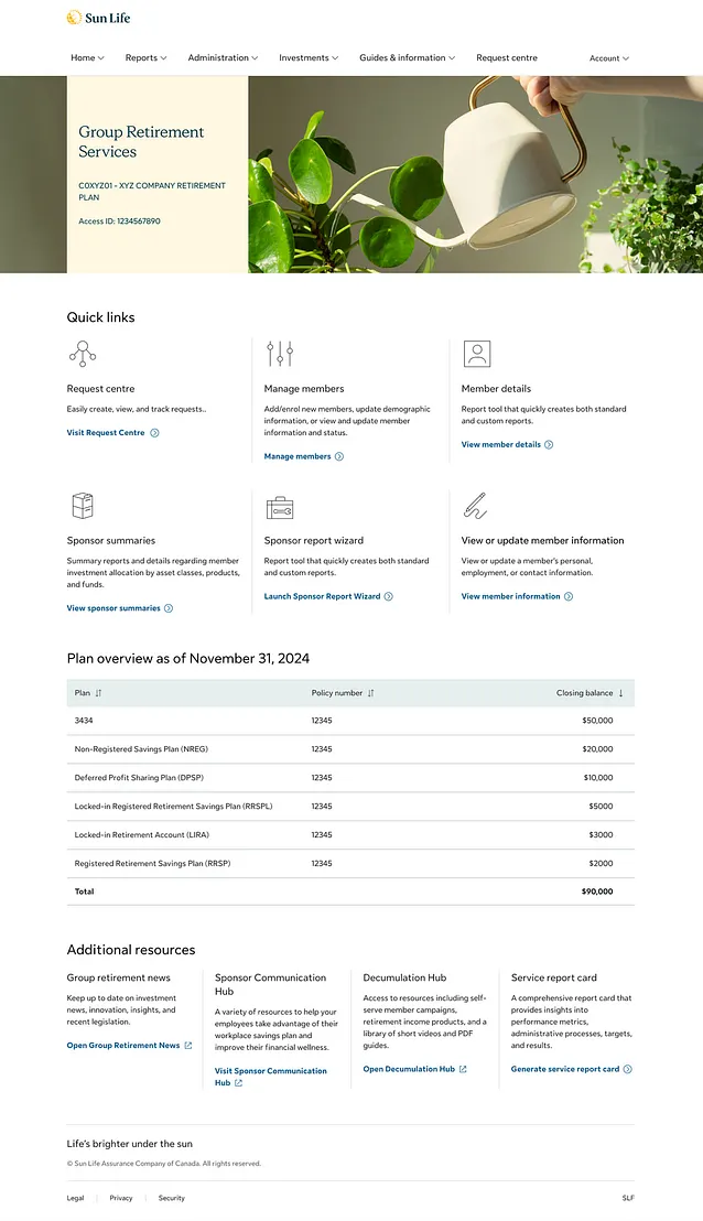 GRS homepage with 6 quick links configuration