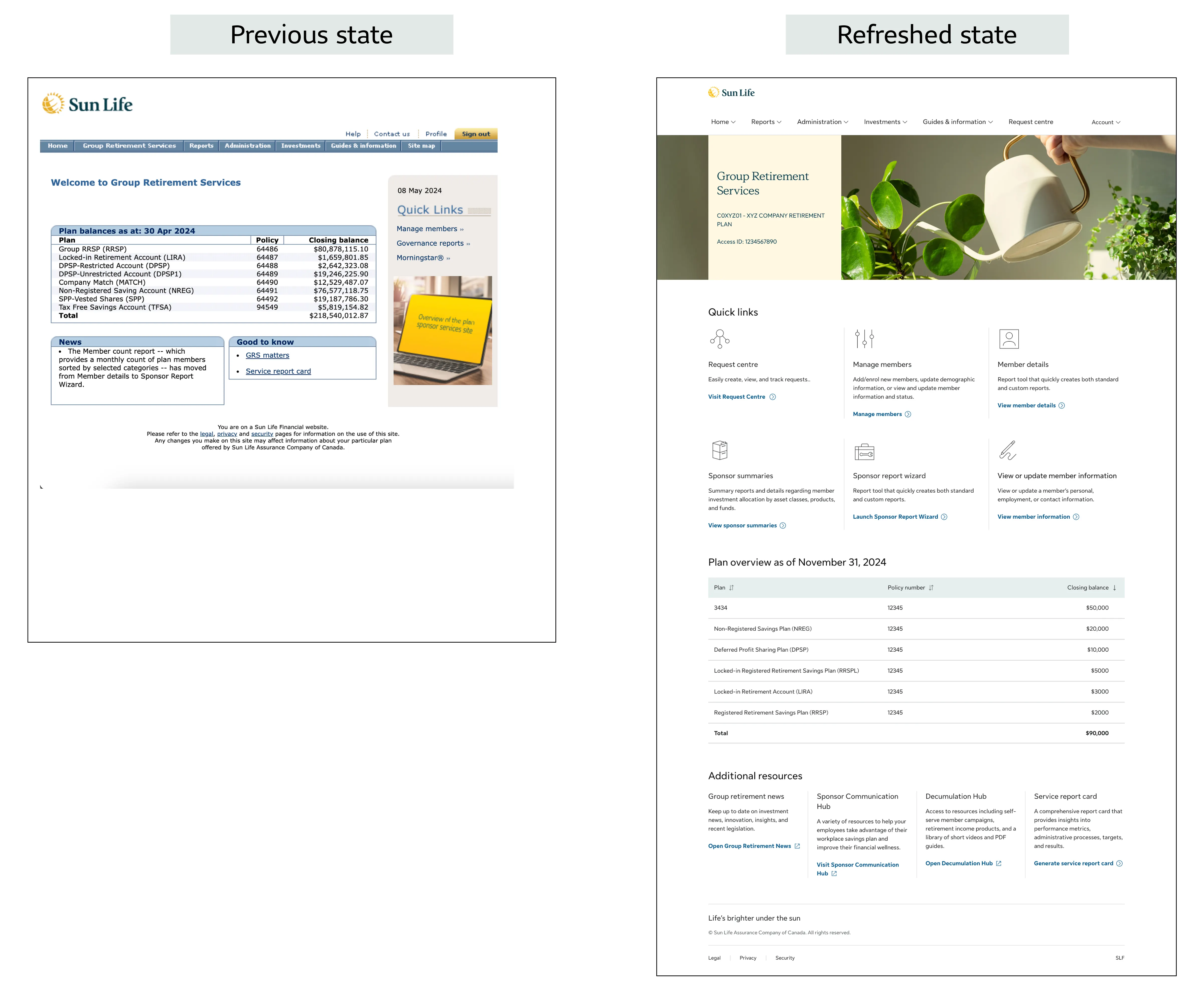 GRS homepage before and after redesign comparison