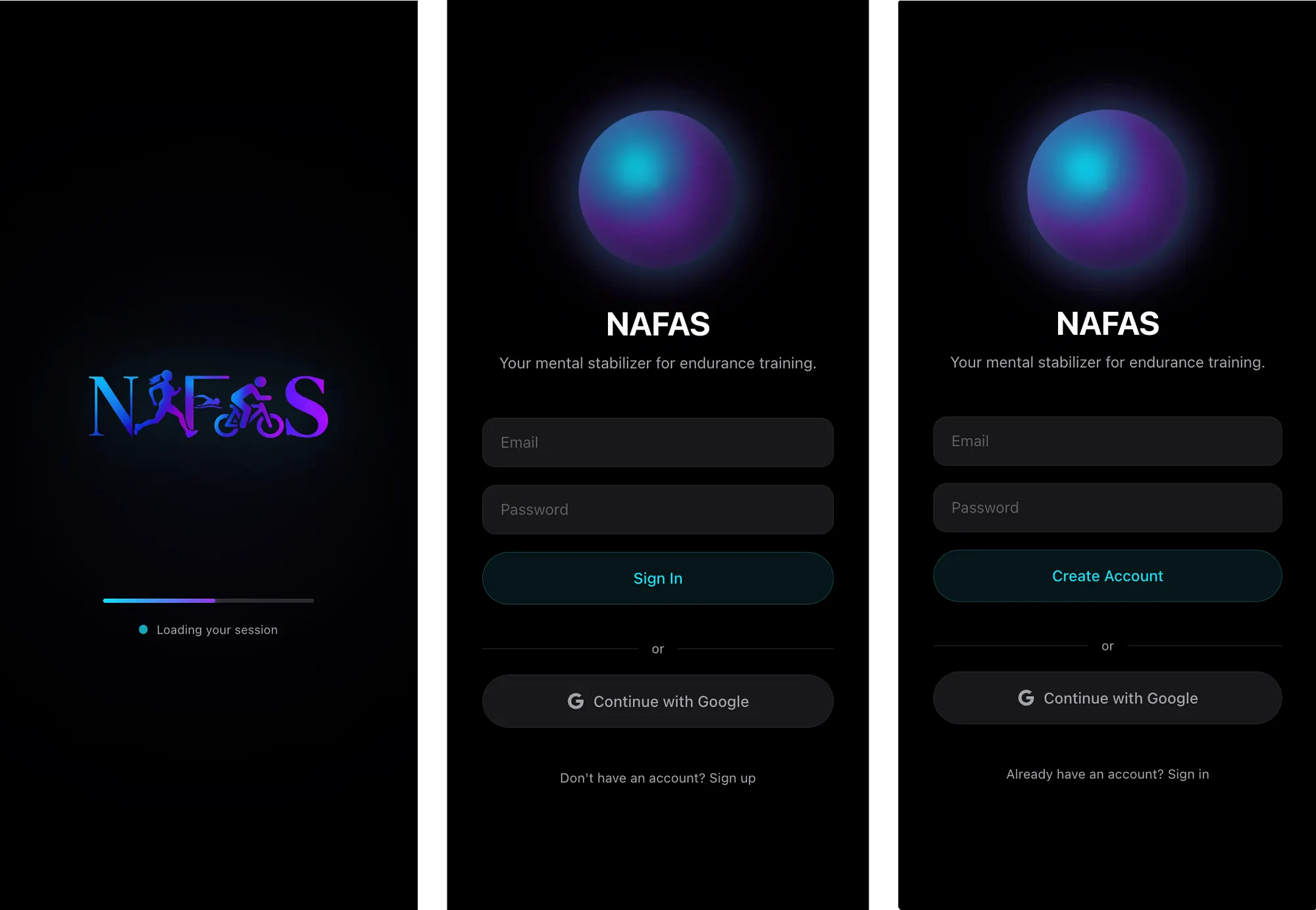 NAFAS sign-in and loading screens