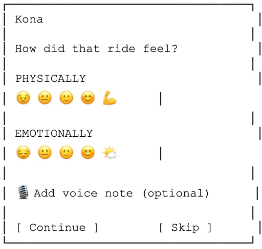 NAFAS check-in flow wireframe, daily emotional and physical check-in
