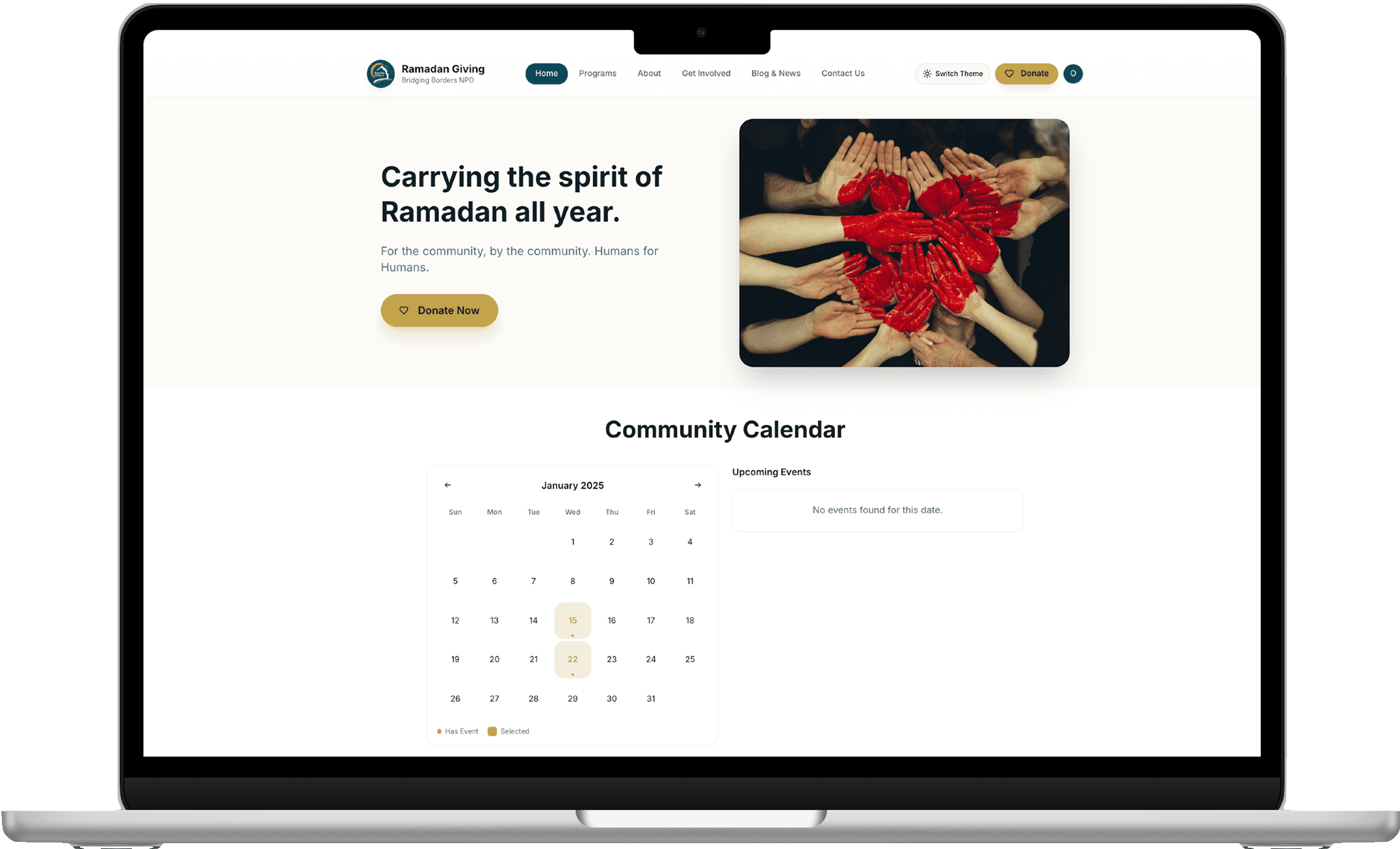 Ramadan Giving platform screens