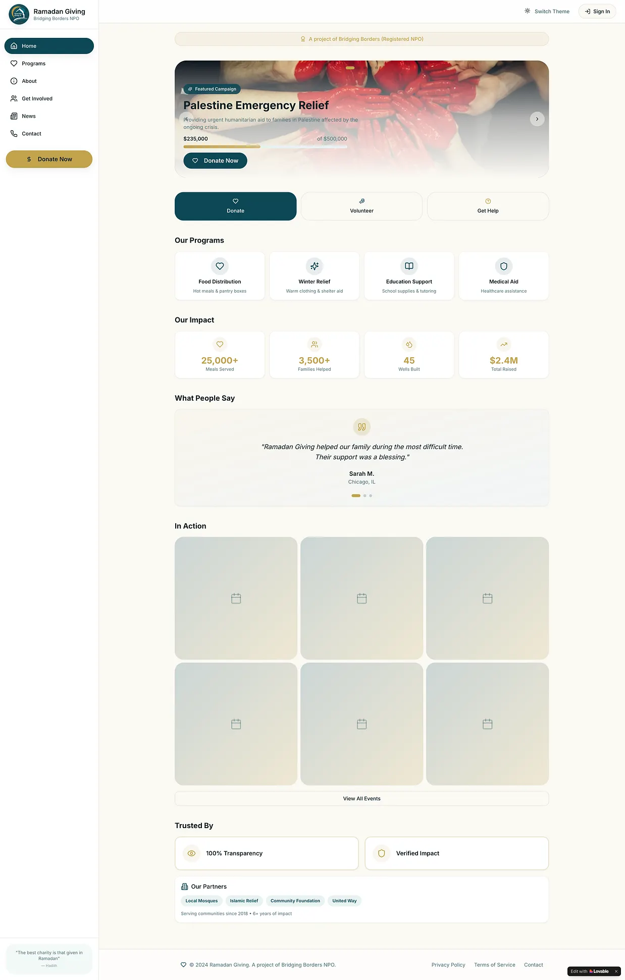 Ramadan Giving initial prototype, engagement and giving flows