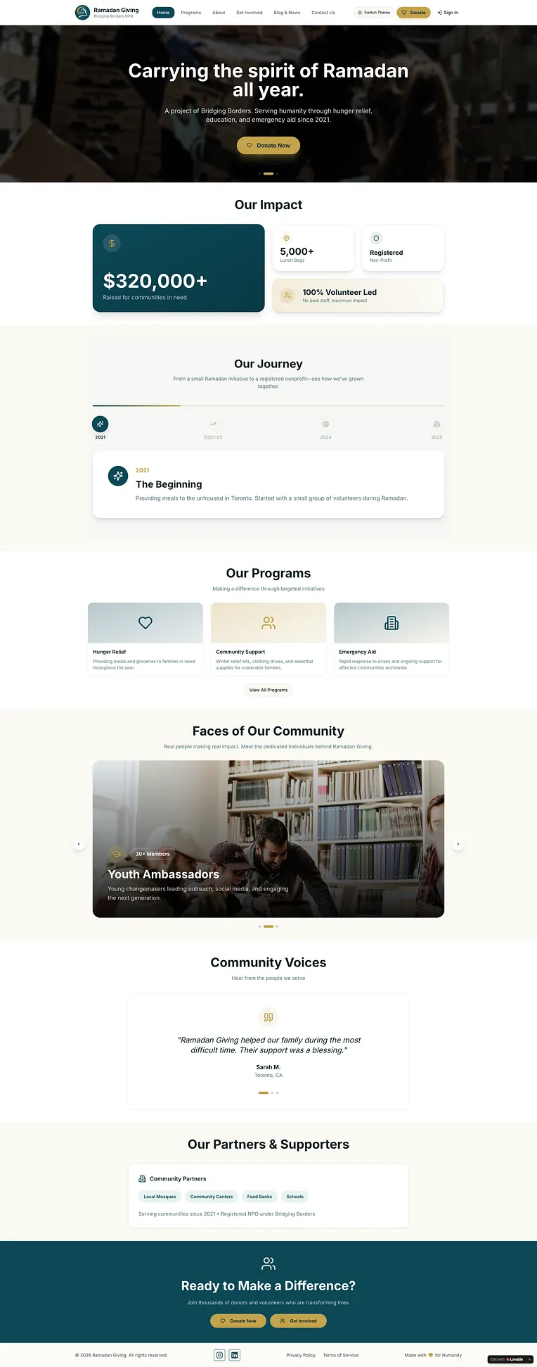 Ramadan Giving initial prototype, programs and impact section