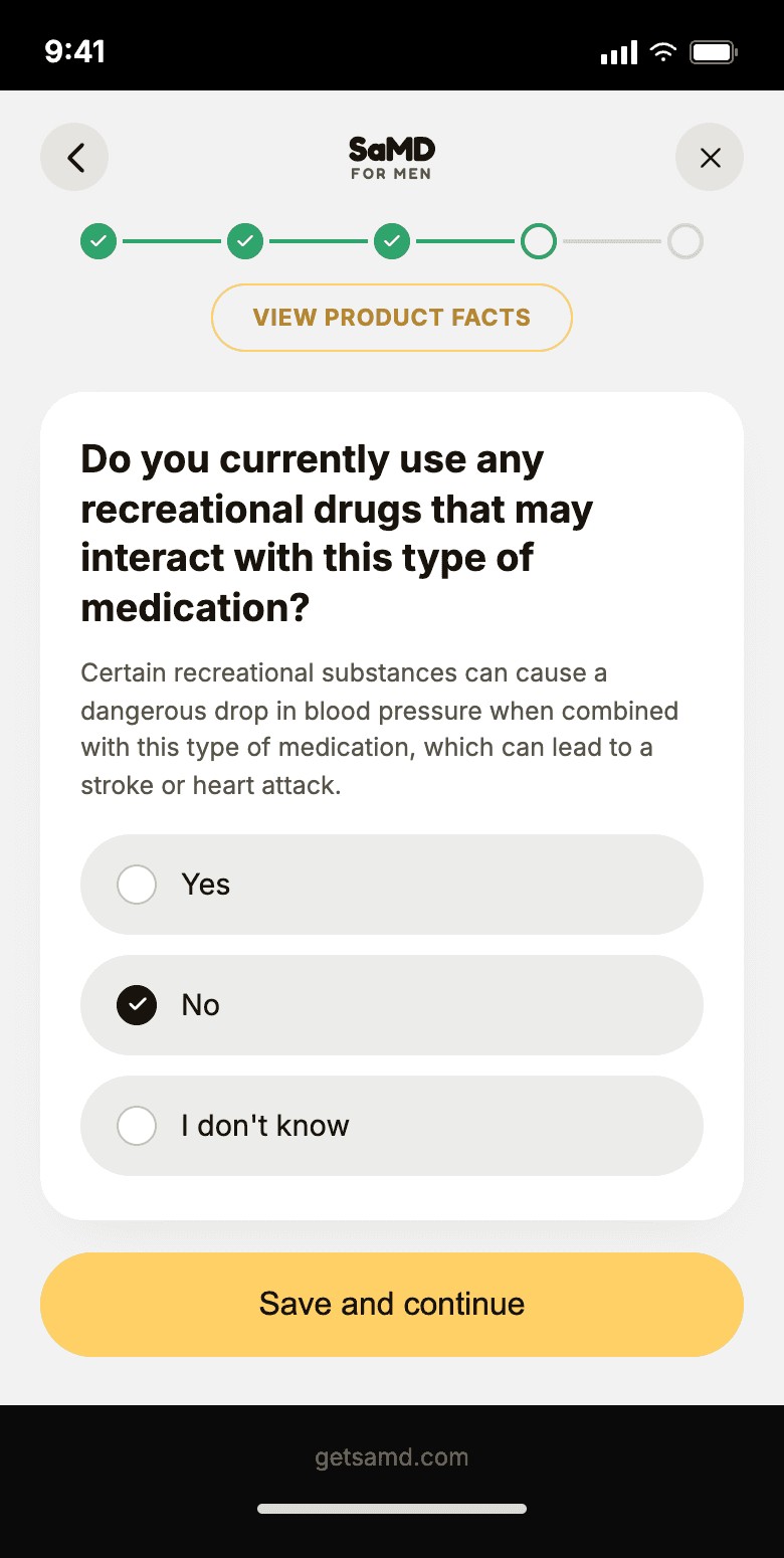 SaMD self-check flow, one question per screen, step 11 of 20