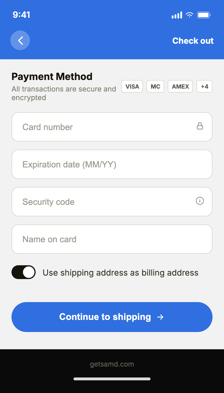 SaMD payment method form