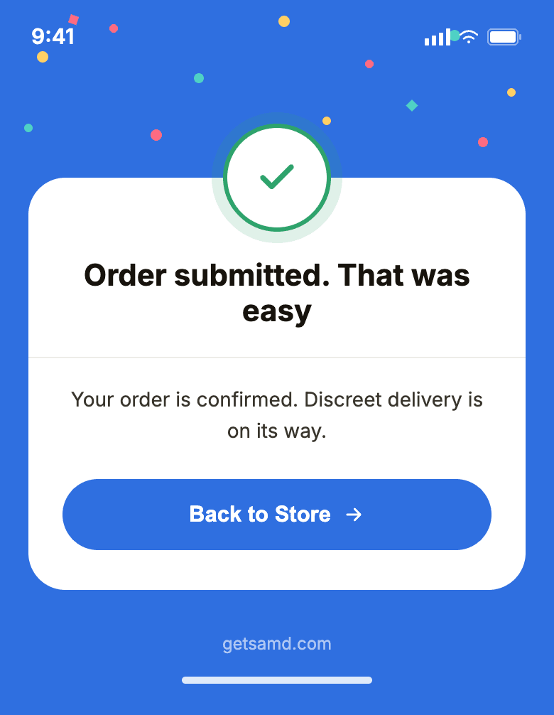 SaMD order submitted confirmation screen