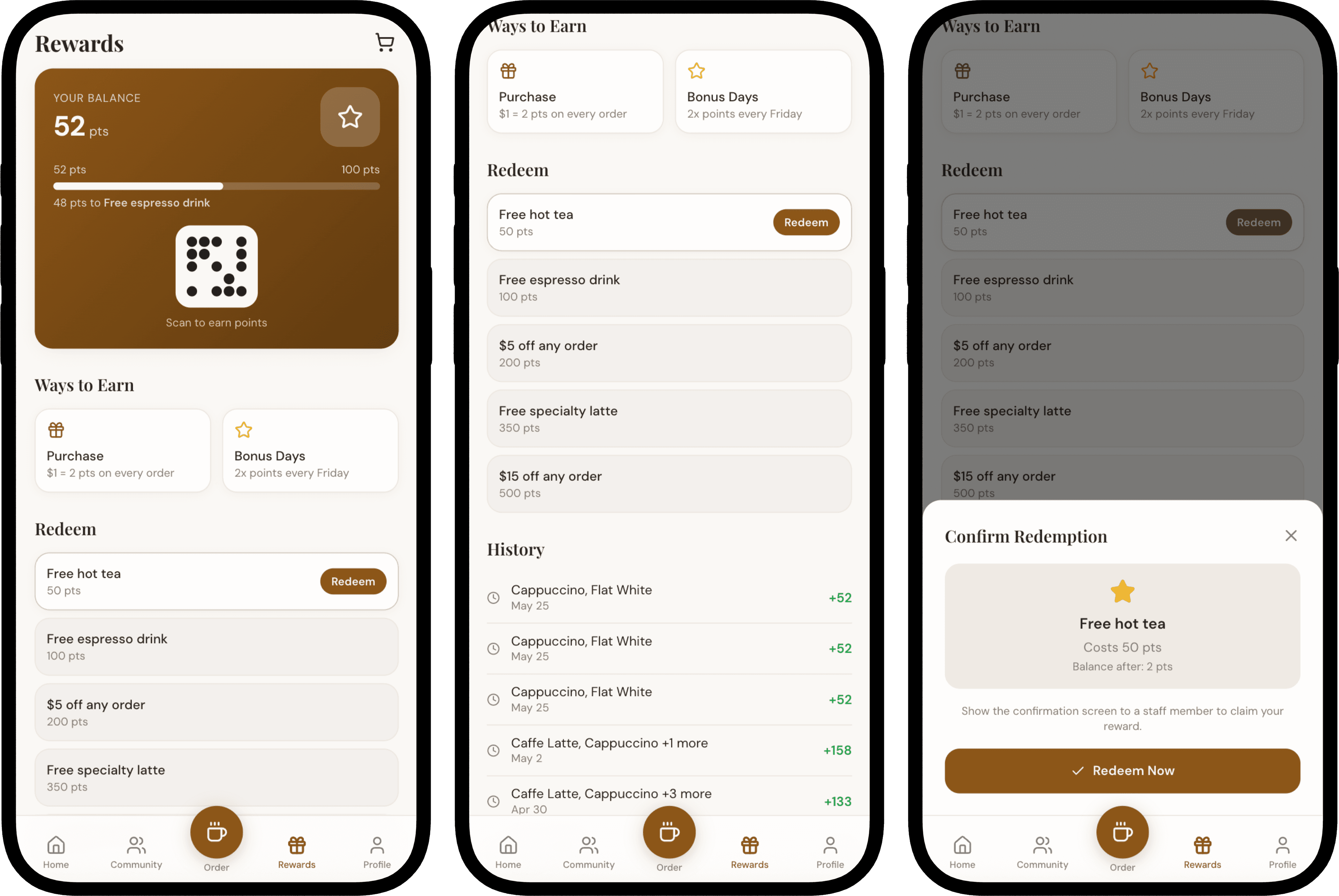 The Local app: rewards and loyalty screen
