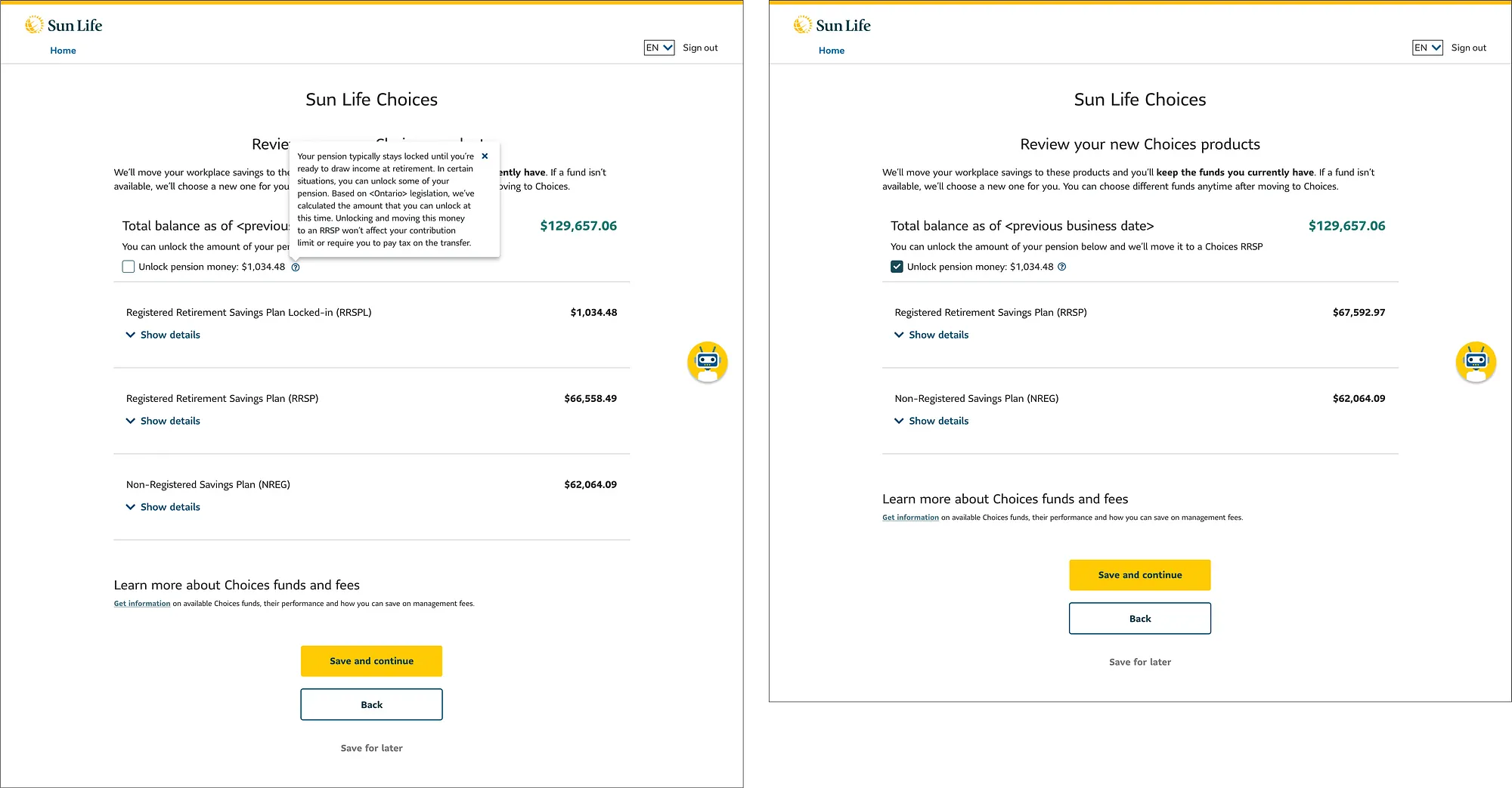 Collapsed view of pension unlock UI