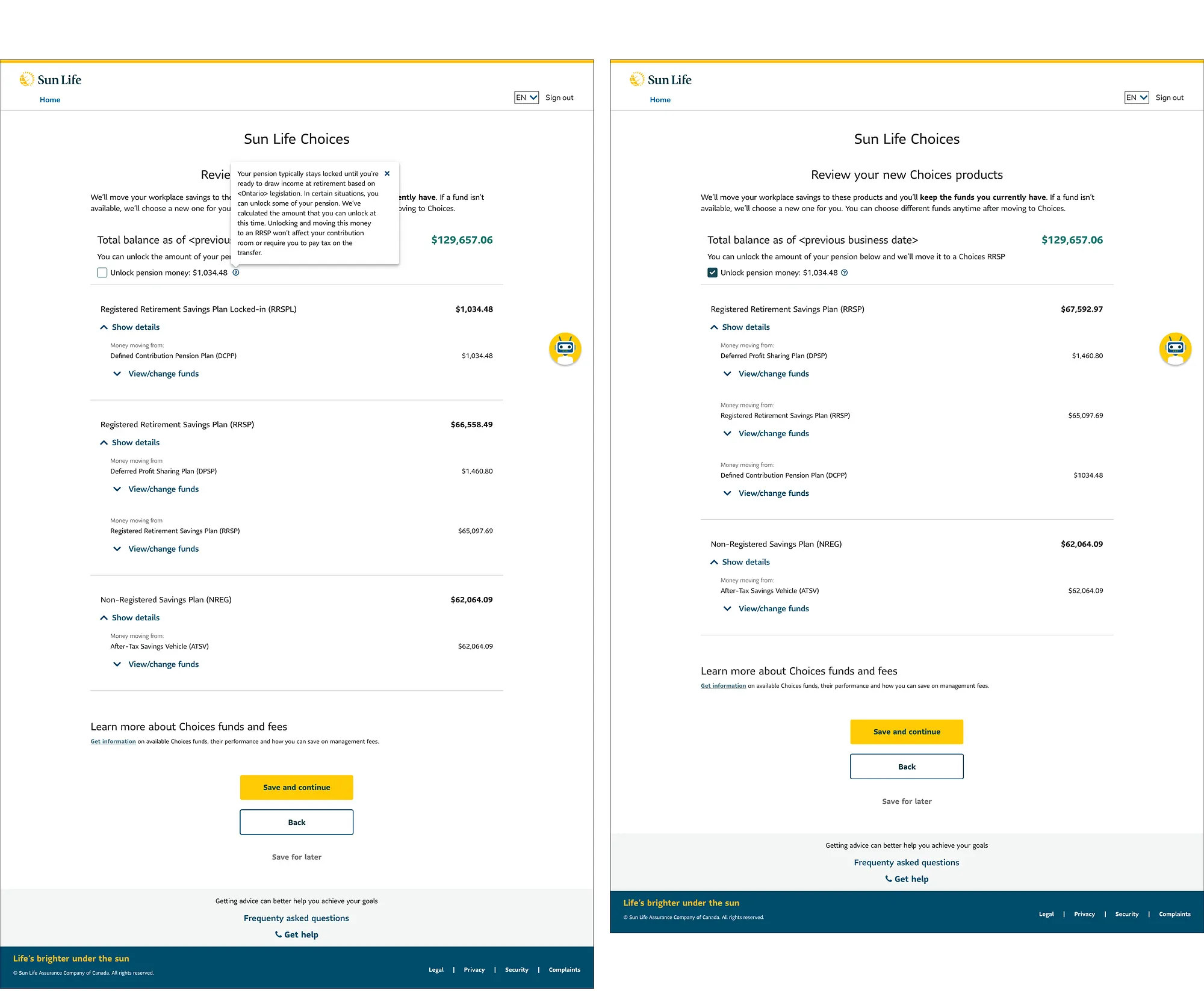 Expanded view of pension unlock UI