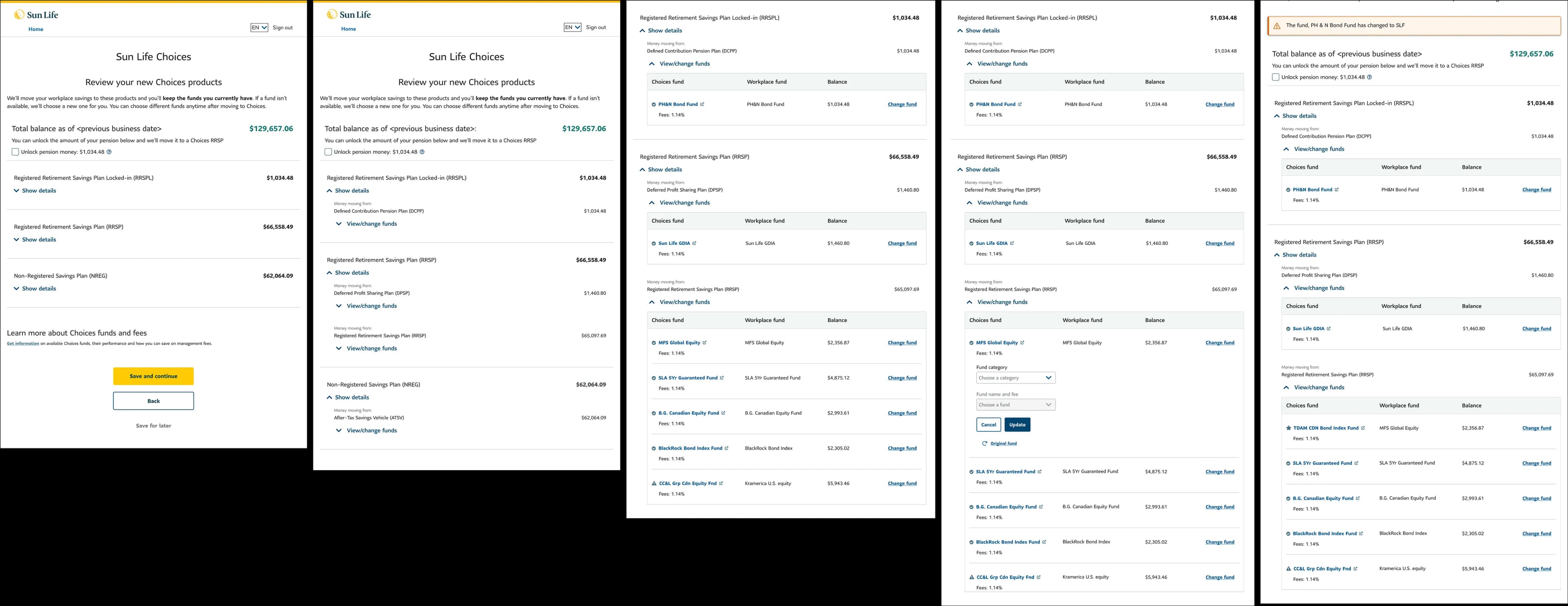 Final high-fidelity mockups of the shipped Choices Wealth Transfer experience