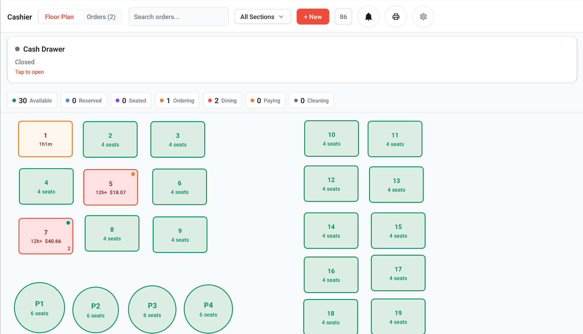 Cashier app: manager view with elevated privileges