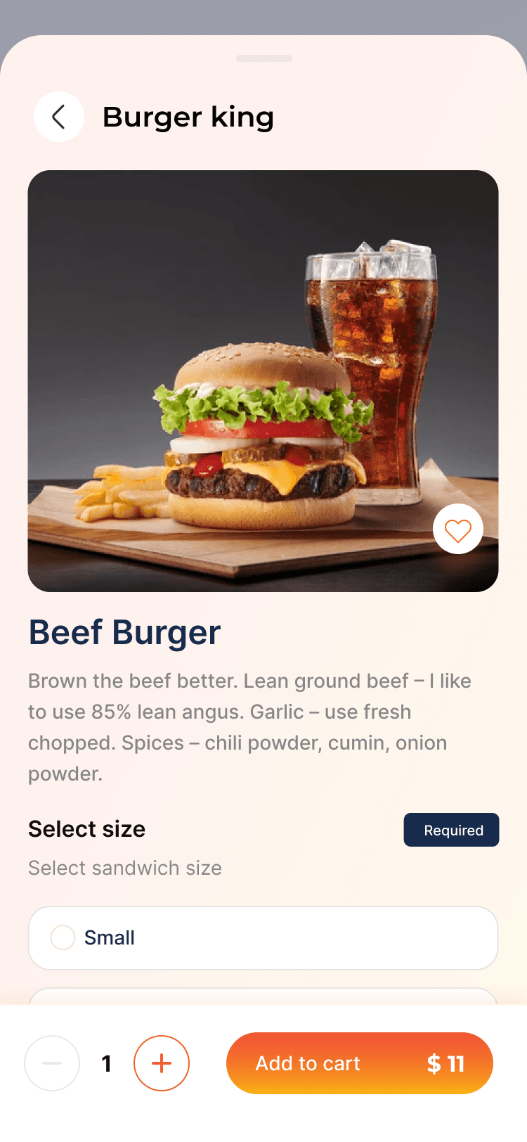 Old customer app: ordering screen 3