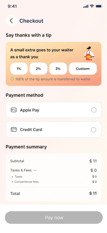 Old customer app: payment screen 1