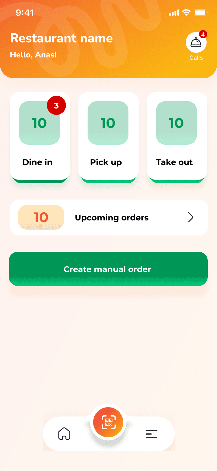 Old waiter app: ordering screen 1