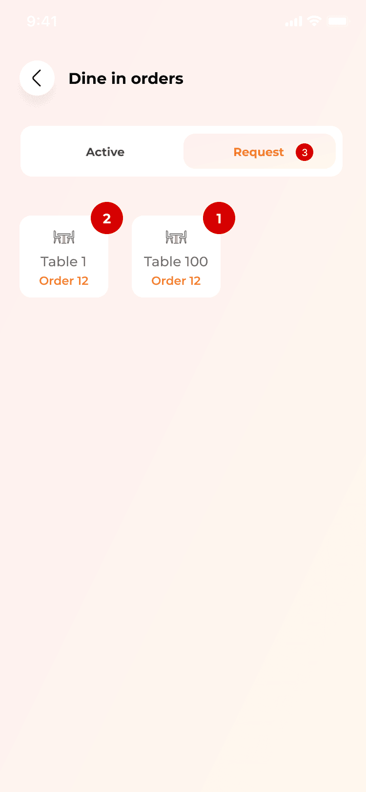 Old waiter app: ordering screen 2