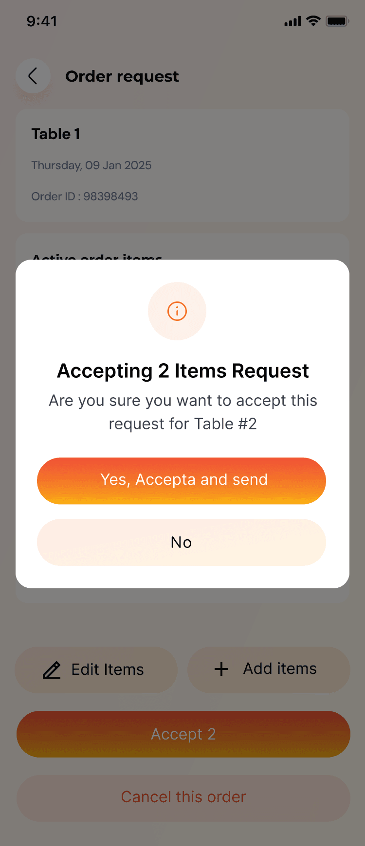Old waiter app: ordering screen 5