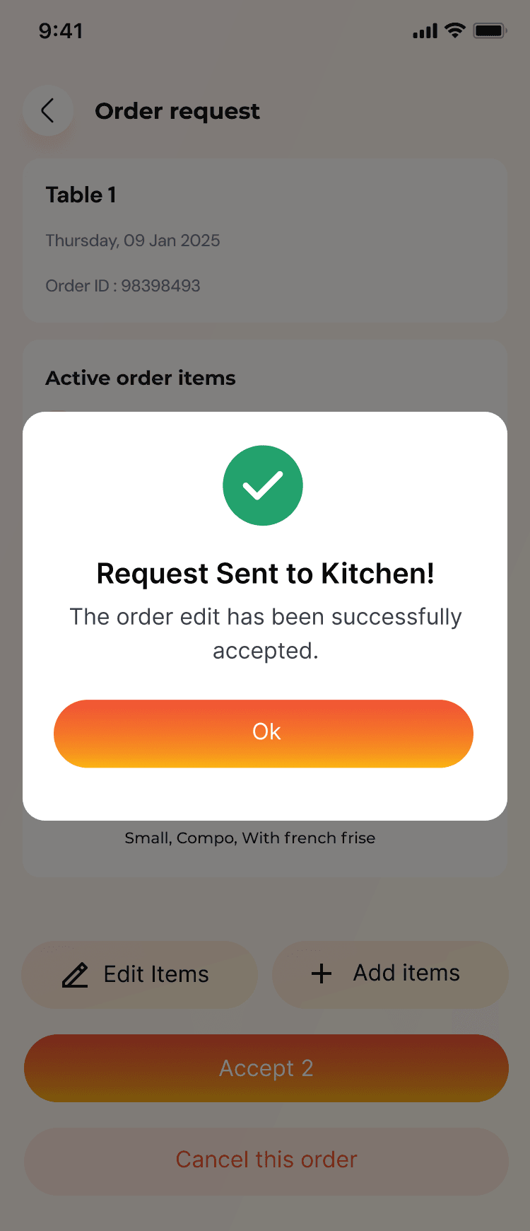 Old waiter app: ordering screen 6