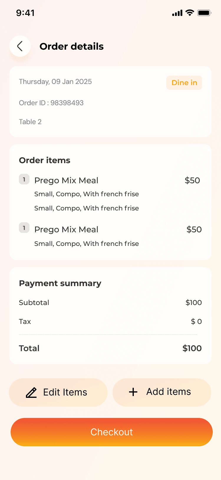 Old waiter app: payment screen 1