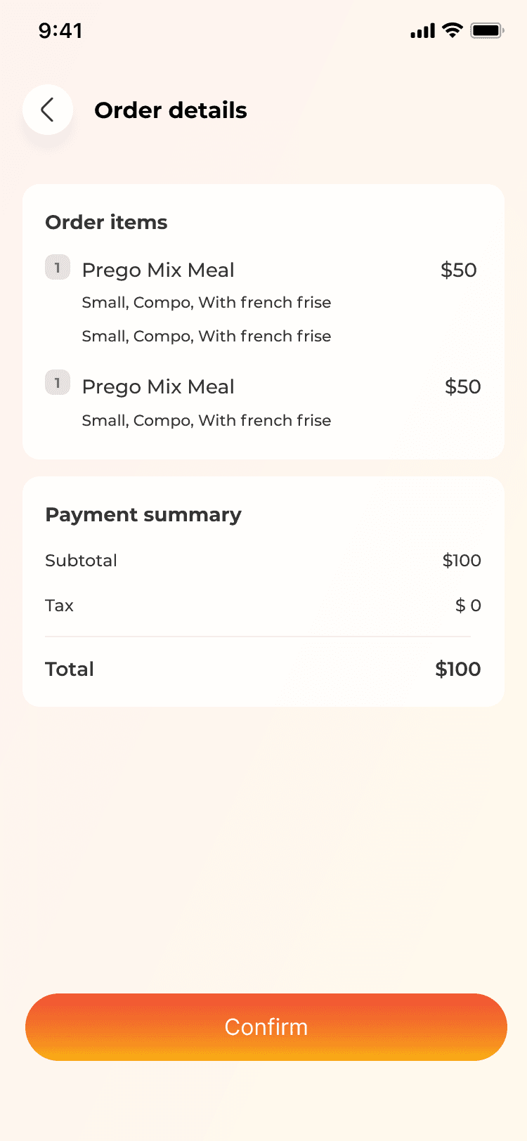 Old waiter app: payment screen 2