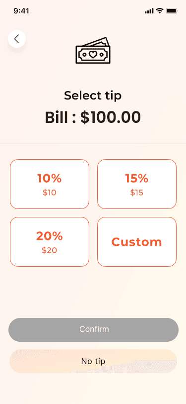 Old waiter app: payment screen 3